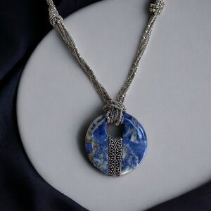 Coldwater Creek sodalite stone pendant with 36” oxidized multi strand necklace